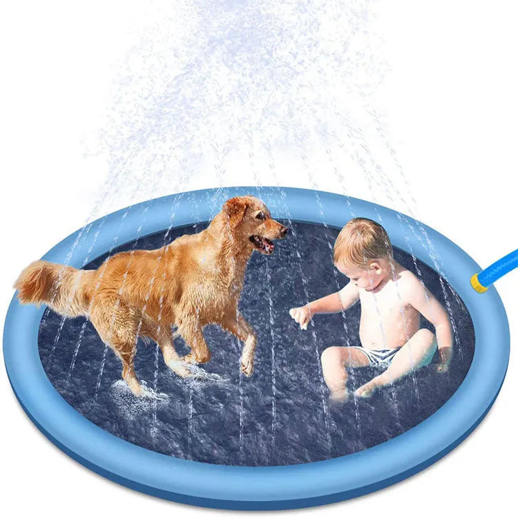 Blue non-slip PVC splash pad 150cm inflated for kids and pet dog outdoor summer water play