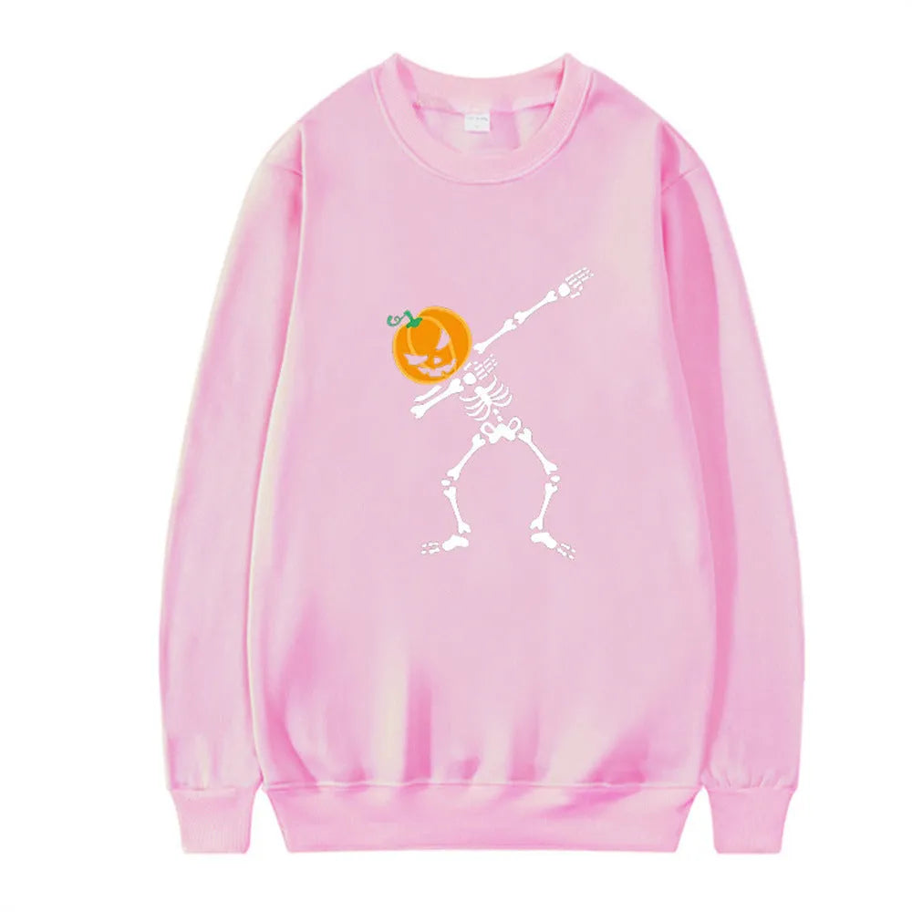 Women's printed crew neck long sleeve casual top in cotton-polyester blend, shown in one of five available colours.