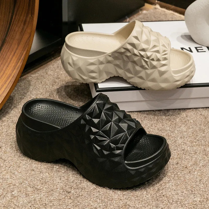 Women's Eva high heel slippers with thick sole in khaki, black or white colour options