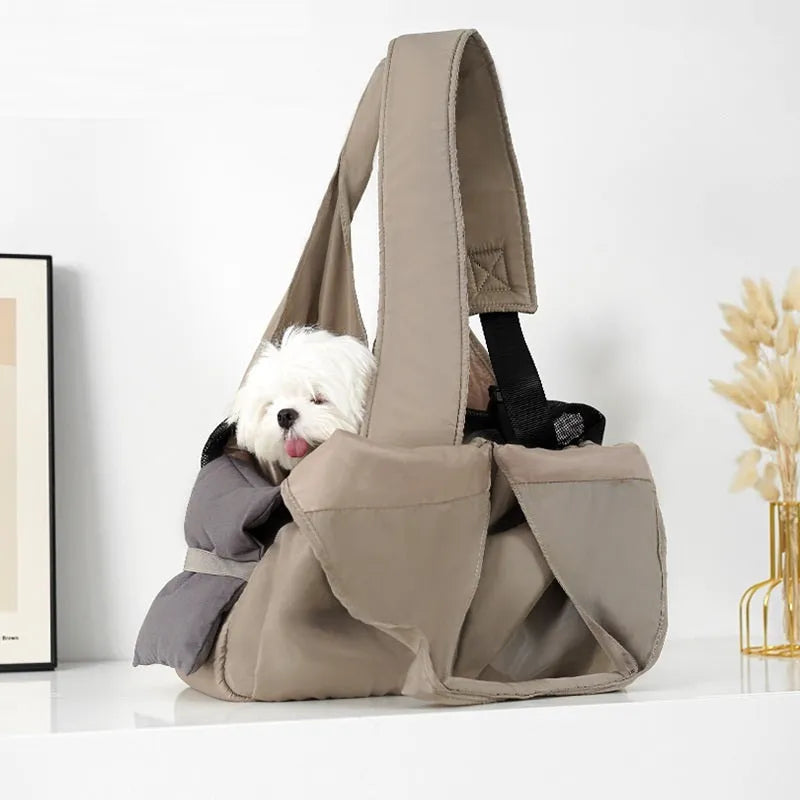 Apricot cloth pet carrier handbag with breathable fabric and carrying straps