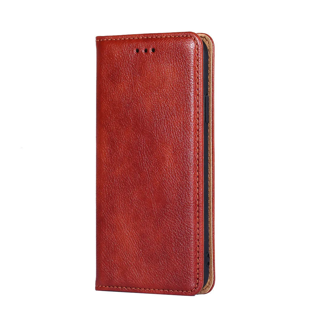 Samsung PU leather magnetic flip case in classic black with card slot and adjustable stand open