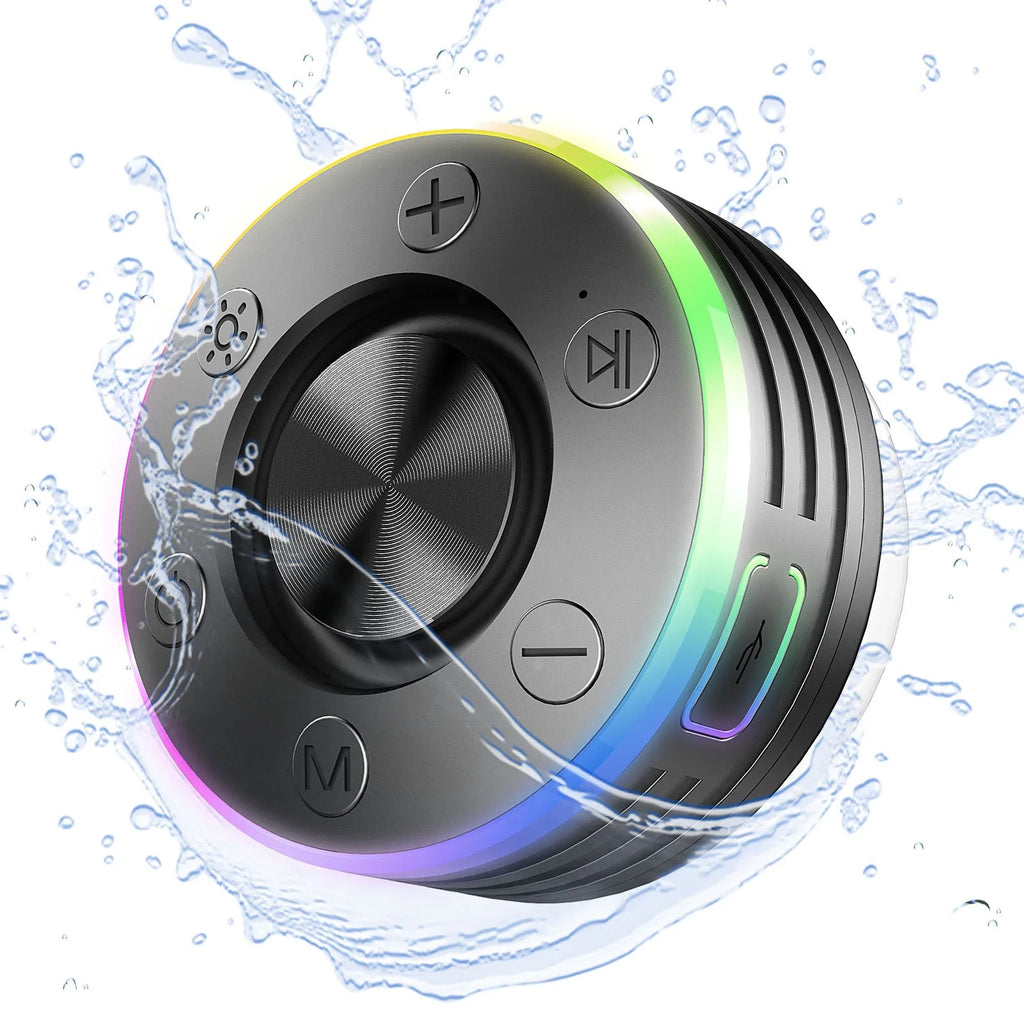 Waterproof Bluetooth speaker in black and blue colours with plastic silicone shell