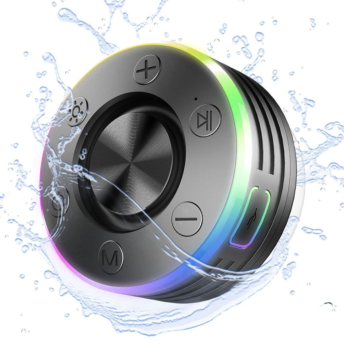 Waterproof Bluetooth speaker in black and blue colours with plastic silicone shell