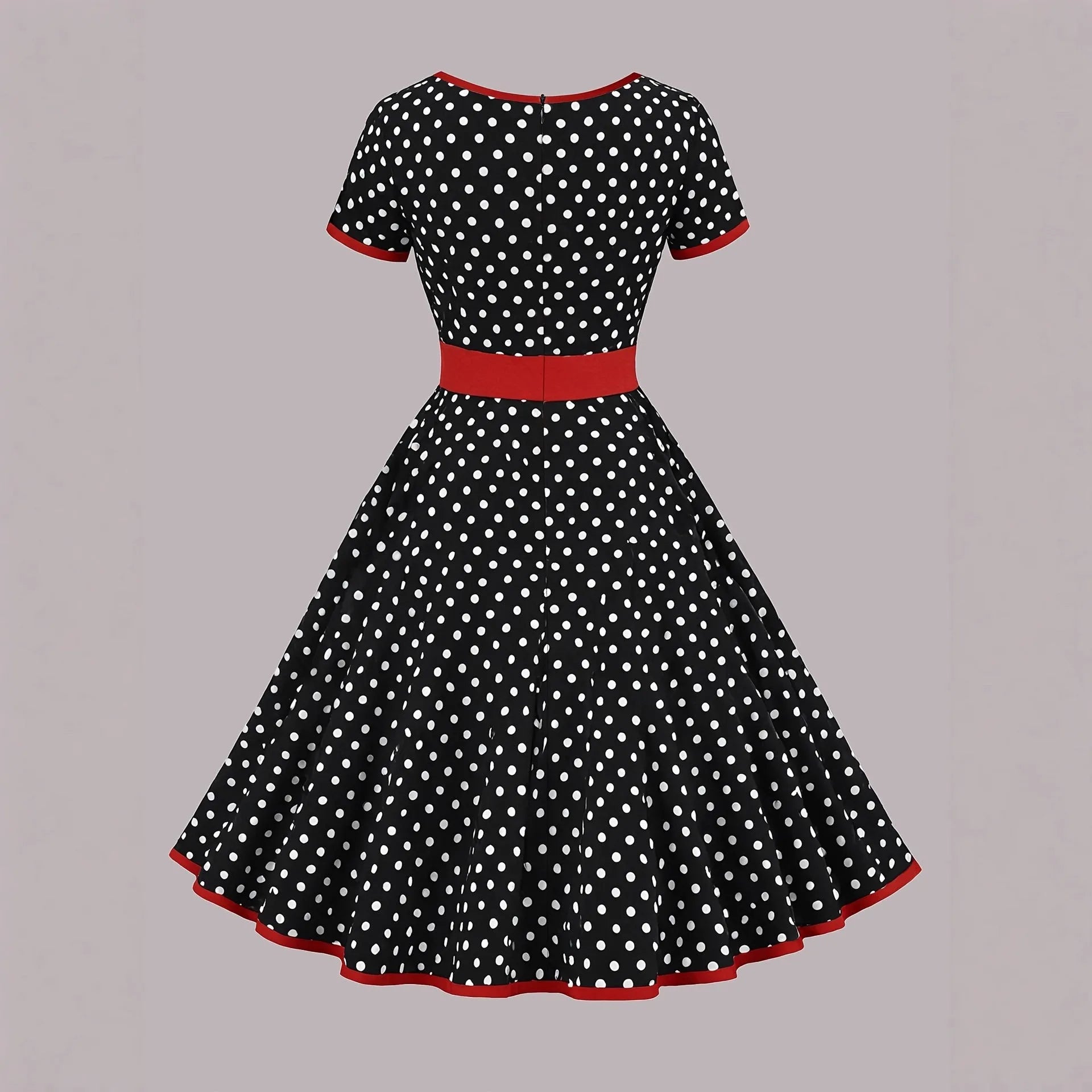 Multicolour polka dot pleated dress with square collar and front zipper