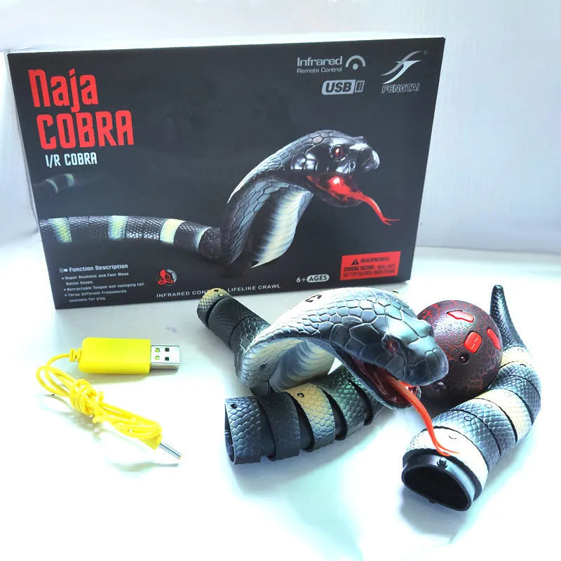 Smart sensing electronic snake cat toy with segmented plastic body and USB charging port