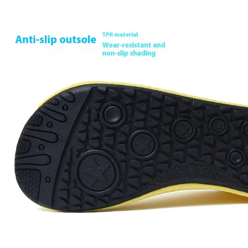 Non-slip soft bottom beach shoes with mesh uppers and TPR soles in various colour designs