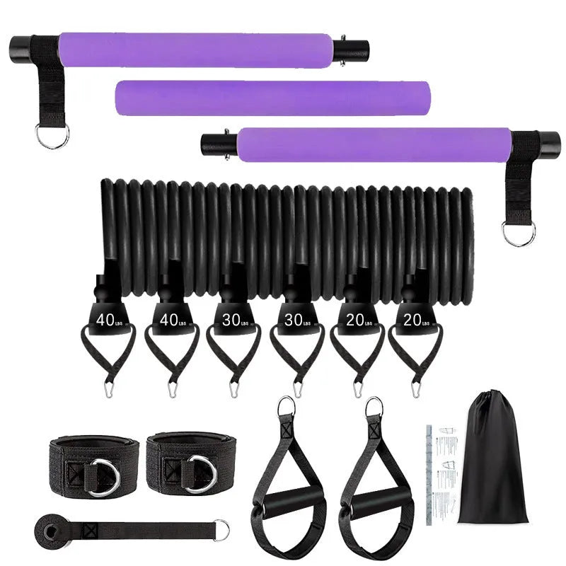 Women's fitness stick 11-piece set with TPE adjustable poles in pink purple black colours