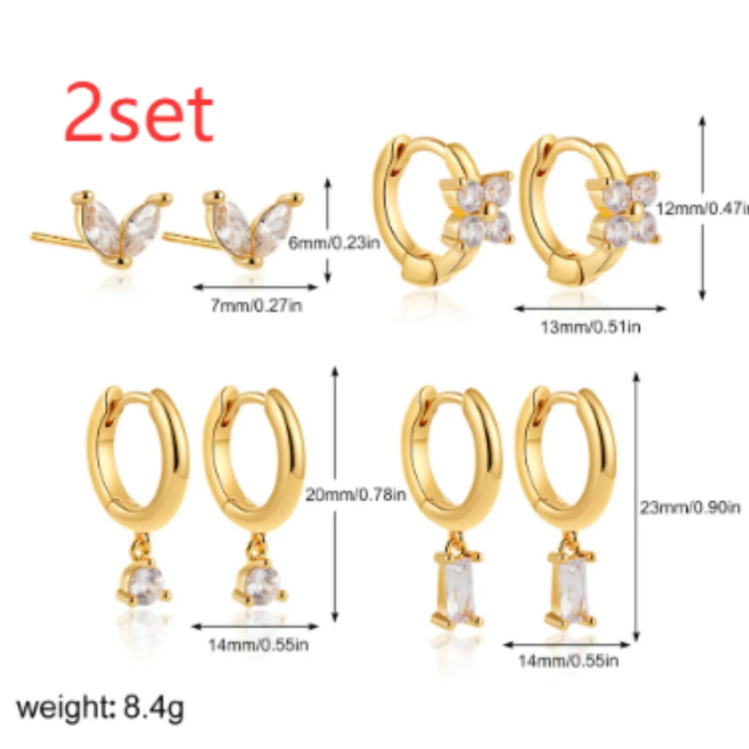 Geometric square zircon earrings set with star designs in gold or silver colours