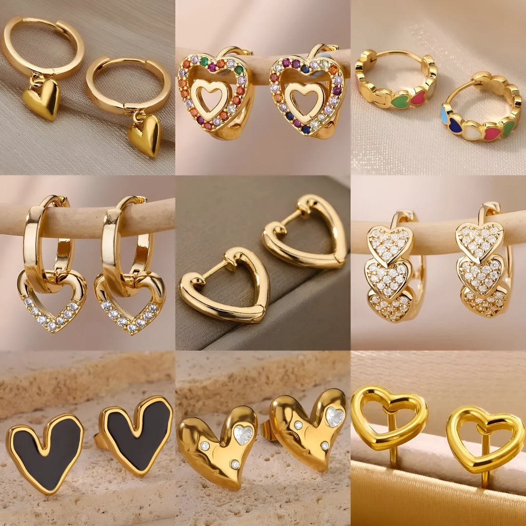 Stainless steel heart-shaped stud earrings with love design in E3127G5 colour
