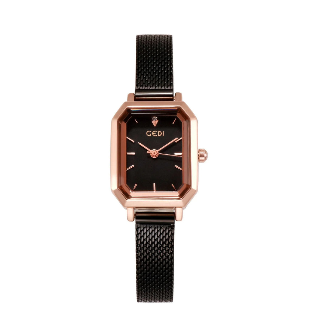 Women's square retro casual watch with rose shell case and multiple colour dial options