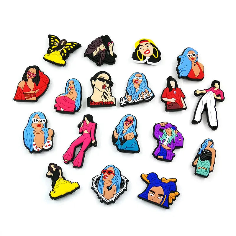 Removable cartoon shoe flower sticker in PVC with picture colour design for decorating sneakers