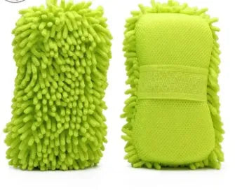 Silvery green 14x25cm car wash sponge with chenille microfiber texture for vehicle cleaning