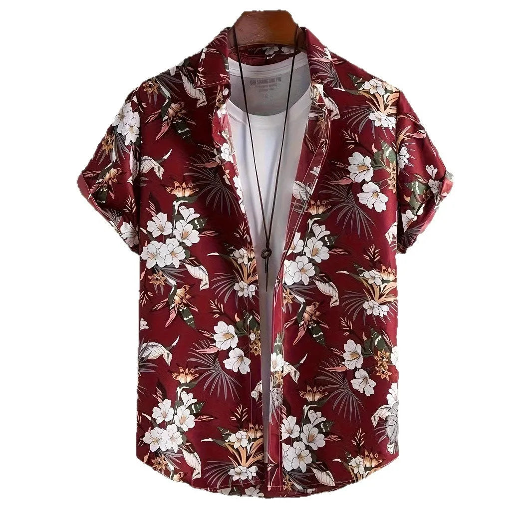Men's floral pattern short sleeve shirt with loose cardigan fit for summer casual wear