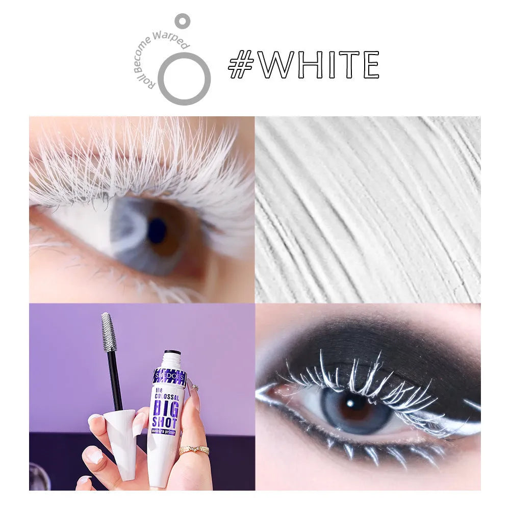 White mascara tube with waterproof sweat-proof quick-drying formula for shaping and curling lashes