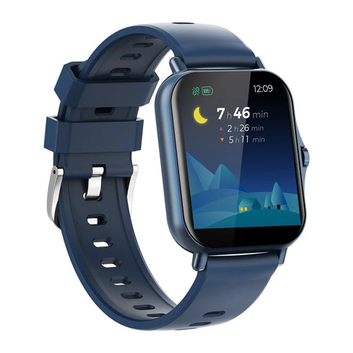Bluetooth smart watch with heart rate and blood pressure monitoring on wrist, showing 1.75-inch curved touch screen