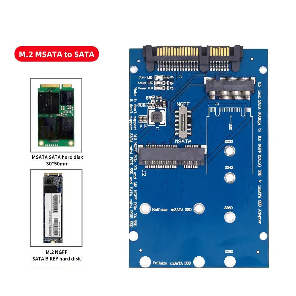 SATA3 to M2 NGFF MSATA SSD conversion adapter card in black and blue