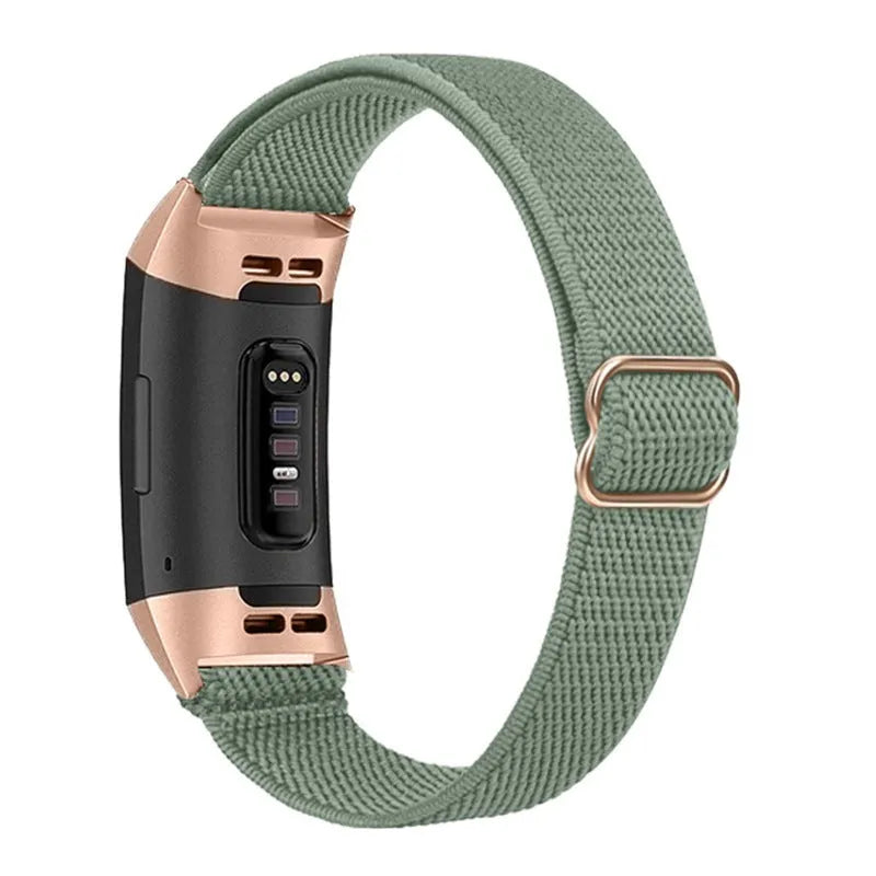 Nylon elastic strap with metal toe cap for Fitbit Charge 6, black colour variant