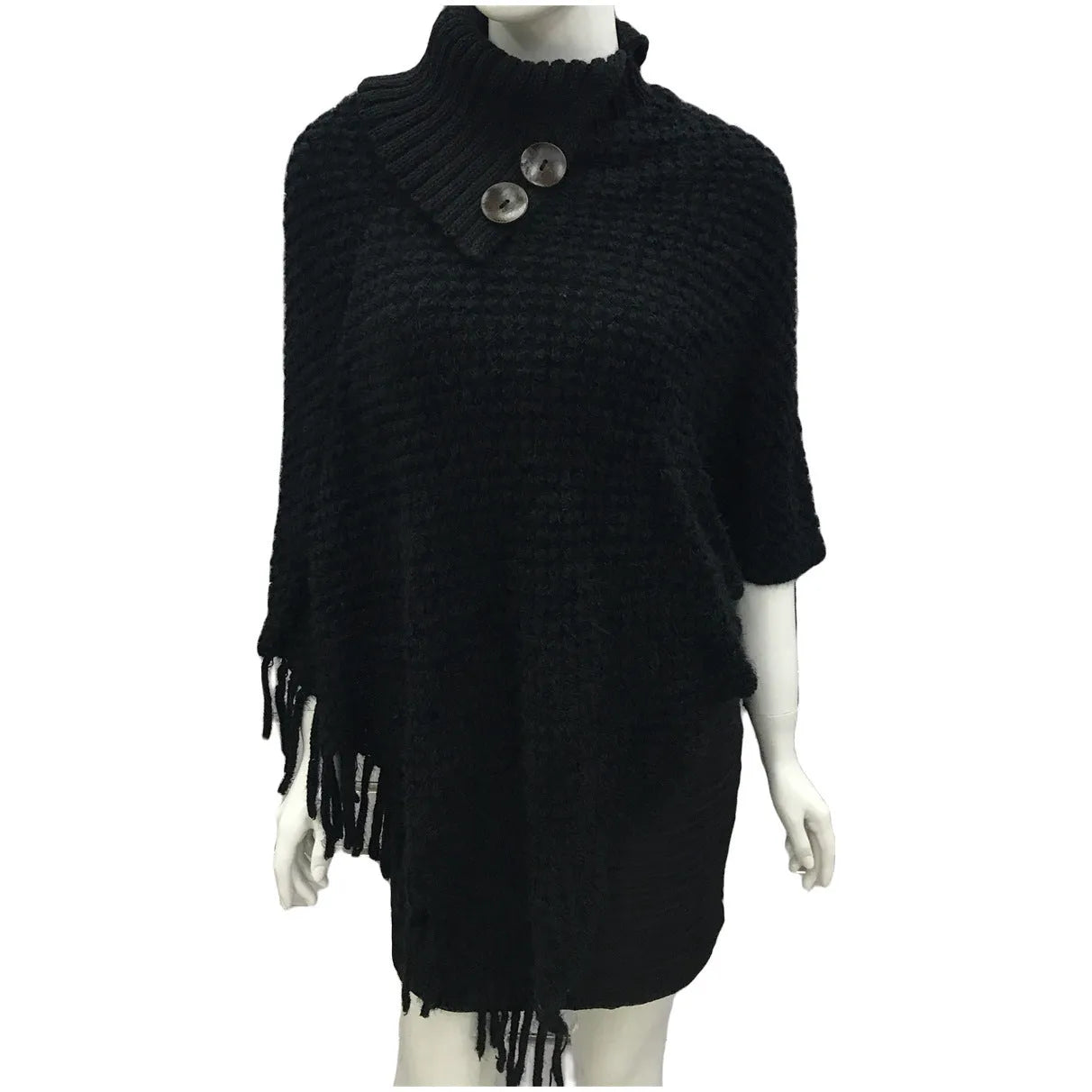 Women's knitted polka dot shawl cloak in sleeveless cape design showing colour options