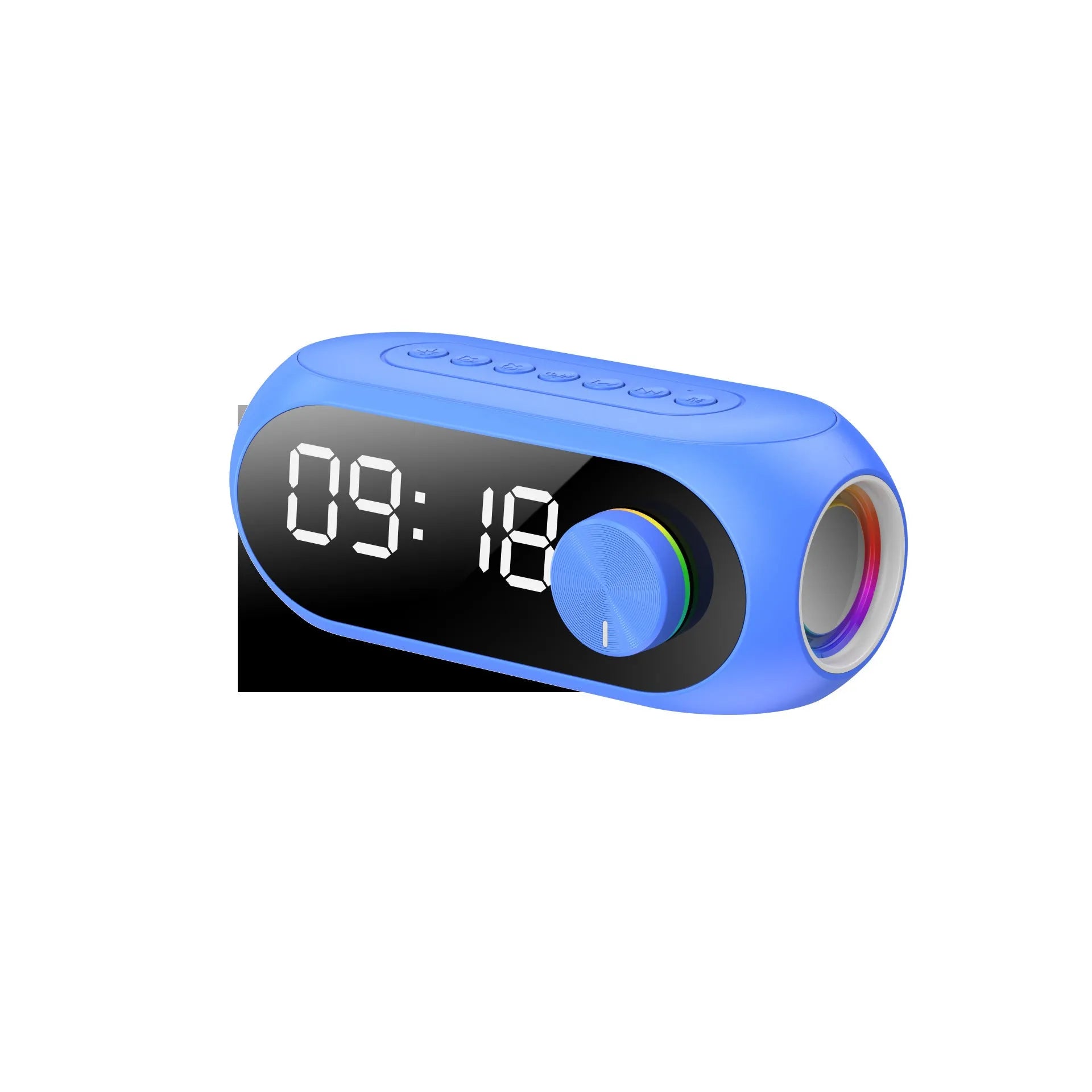 Portable mini clock radio speaker with extra bass in S8 Black, White and Blue colour options