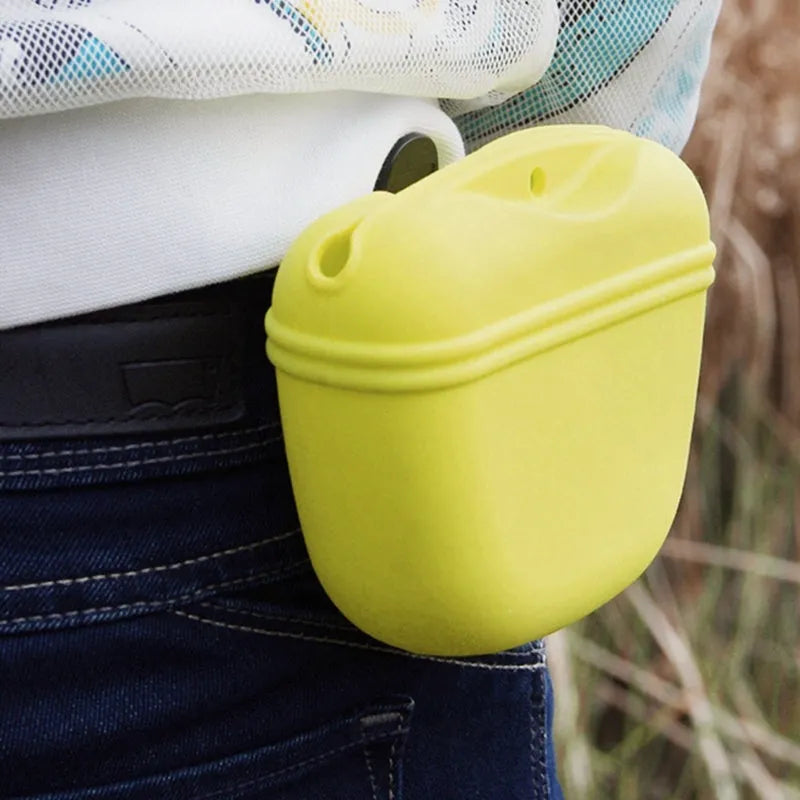 Silicone dog training treat bag with clip attachment in assorted colours