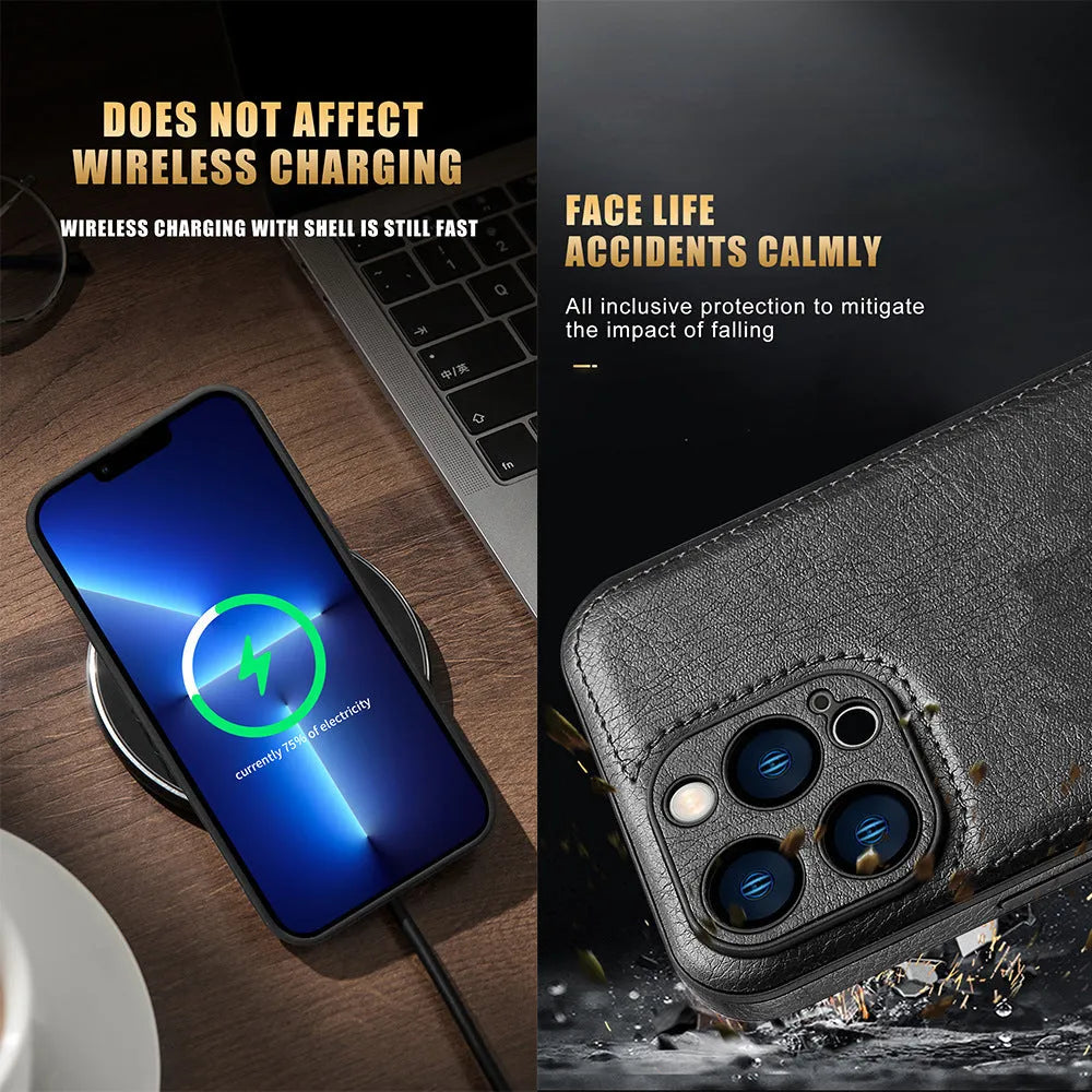 Leather grain TPU PU leather drop-resistant phone case for Apple iPhone series in black colour