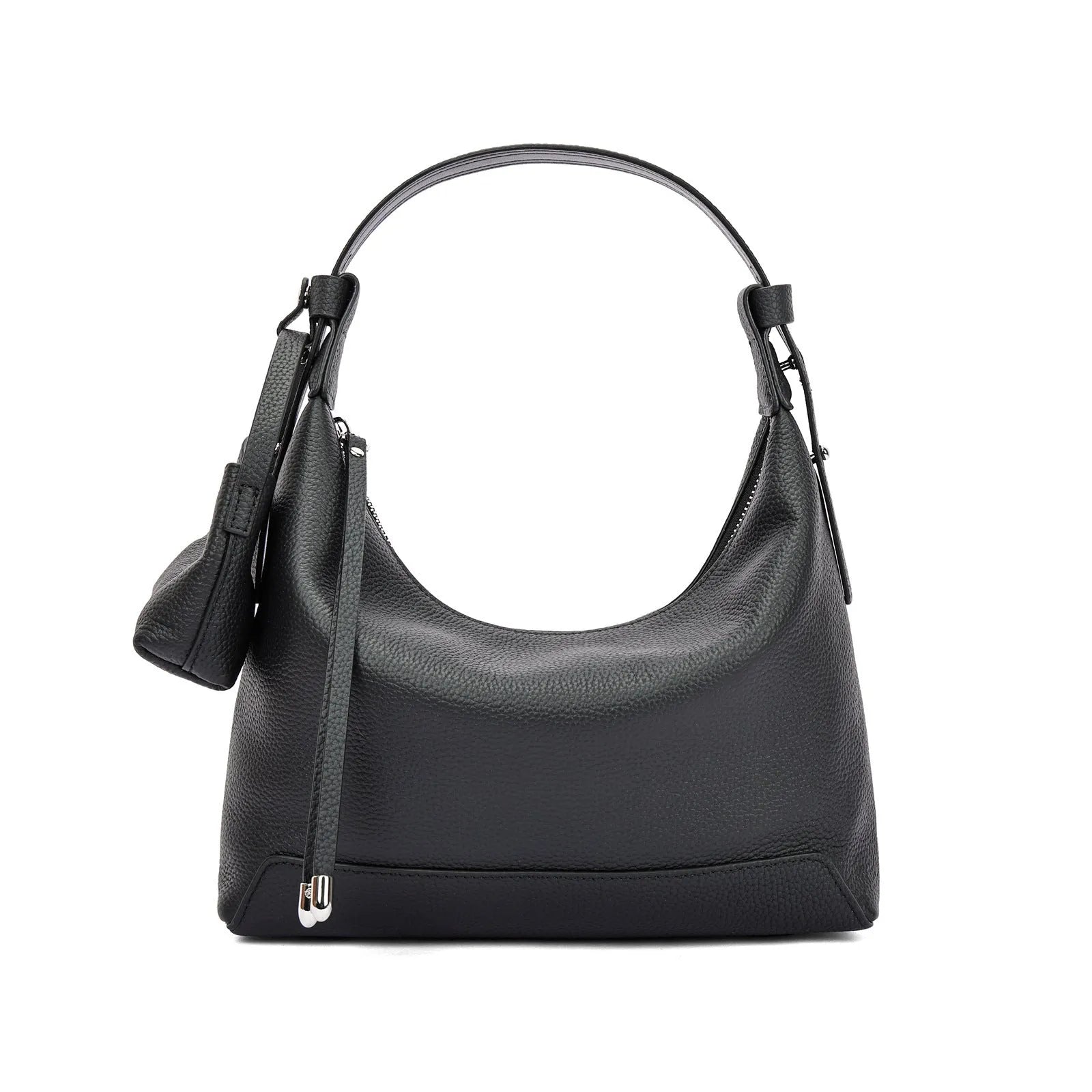 Genuine cowhide leather shoulder bag in urban simplicity style with visible sewing thread details