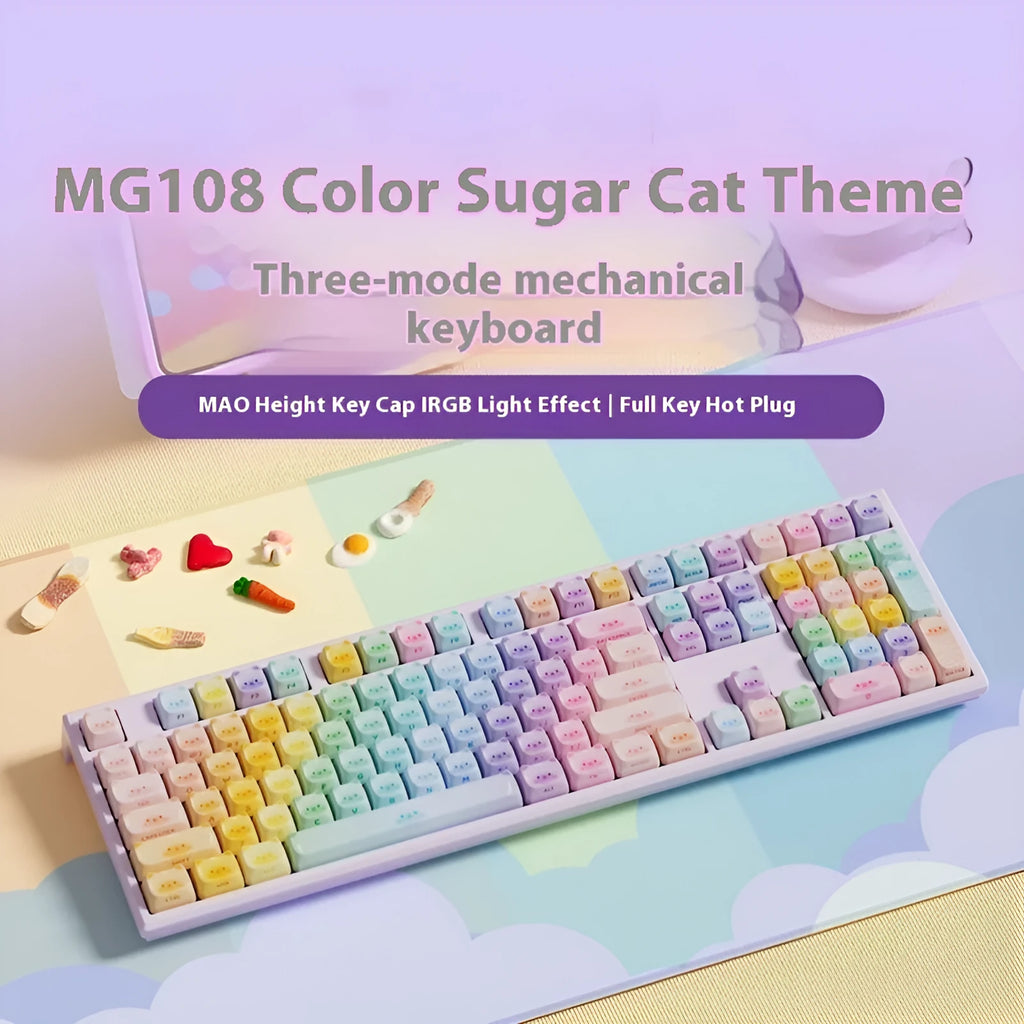 MG108B coloured Sugar Cat theme Bluetooth mechanical keyboard with Piano switches.