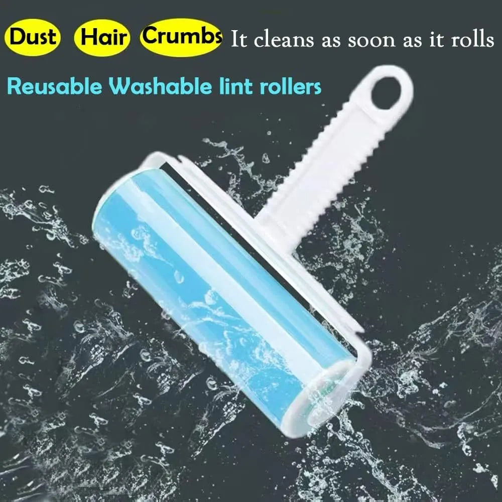 Washable reusable lint roller for pet hair removal in blue, green, pink, or yellow with protective cover