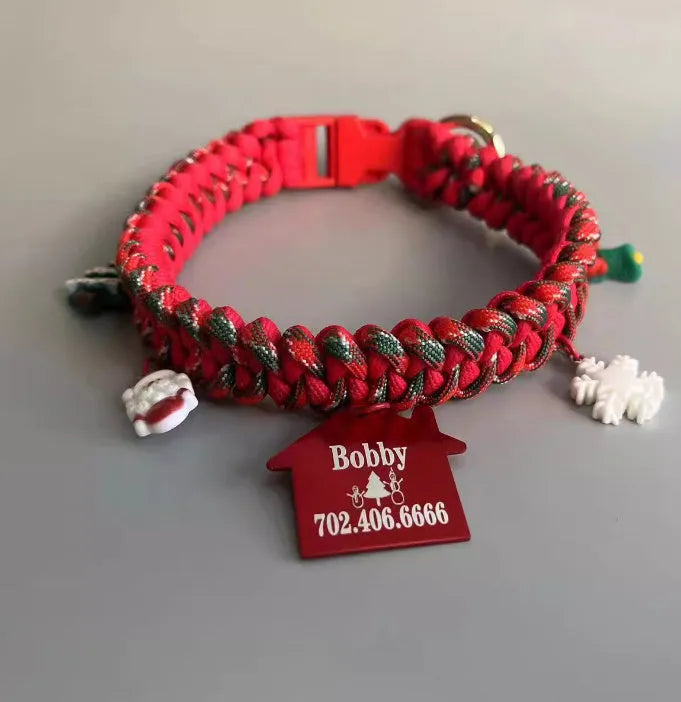 Green and red dog leash with metal P-chain, rope handle, and release buckle options