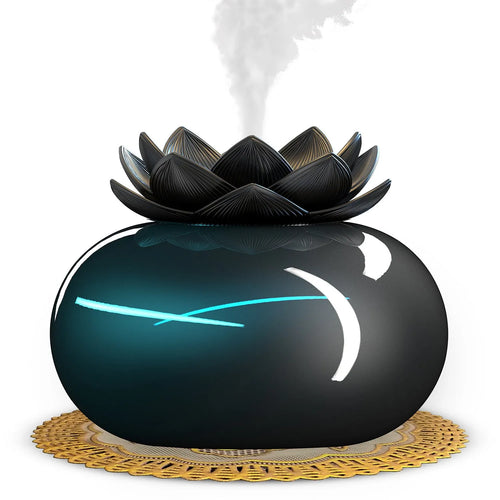 Black round USB-powered aromatherapy humidifier with ultrasonic operation