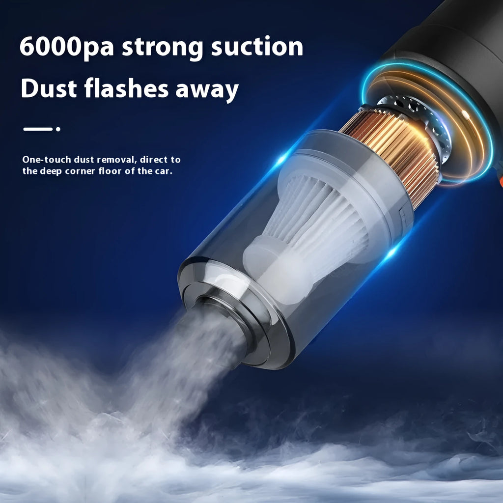 Car vacuum cleaner with wireless charging and dual suction and blowing function for vehicle interior cleaning