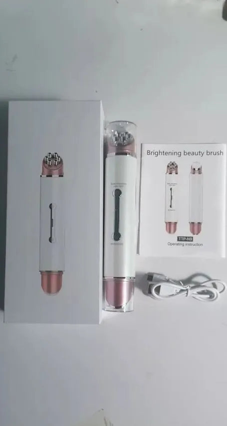 Piano white eye beauty instrument with USB cable, showing negative ion and ultrasonic wave modes