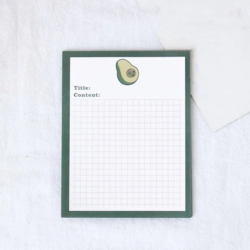 Avocado and bear cartoon design sticky note pads in large and small sizes.