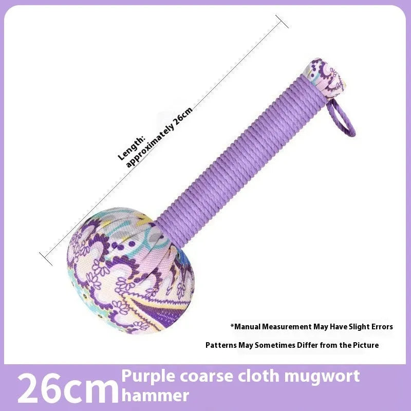 Argy wormwood hand-held massage hammer in green, shown with 26cm and 31cm size options.