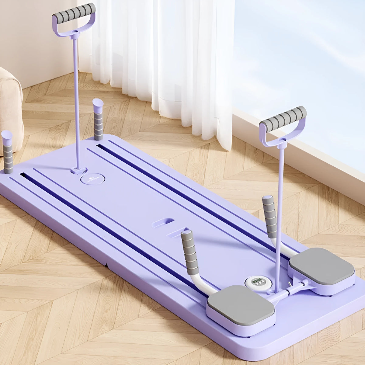 Multi-functional fitness board in standard purple with automatic rebound abdominal wheel for full body home exercise