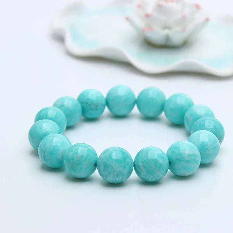 Natural blue-green Amazonite gemstone bracelet with adjustable closure for men and women.