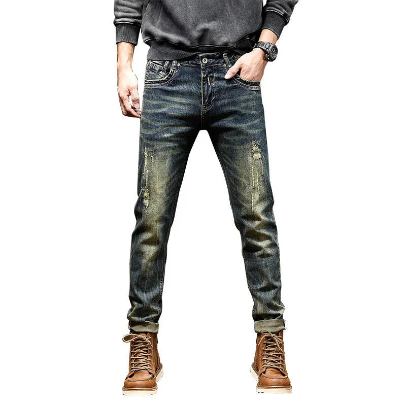 Men's retro colour skinny fit jeans with stretch denim and zip fly closure