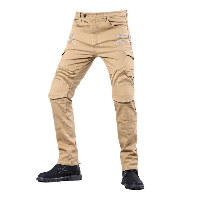 Cotton blend motorcycle riding jeans in black with protective gear for men and women