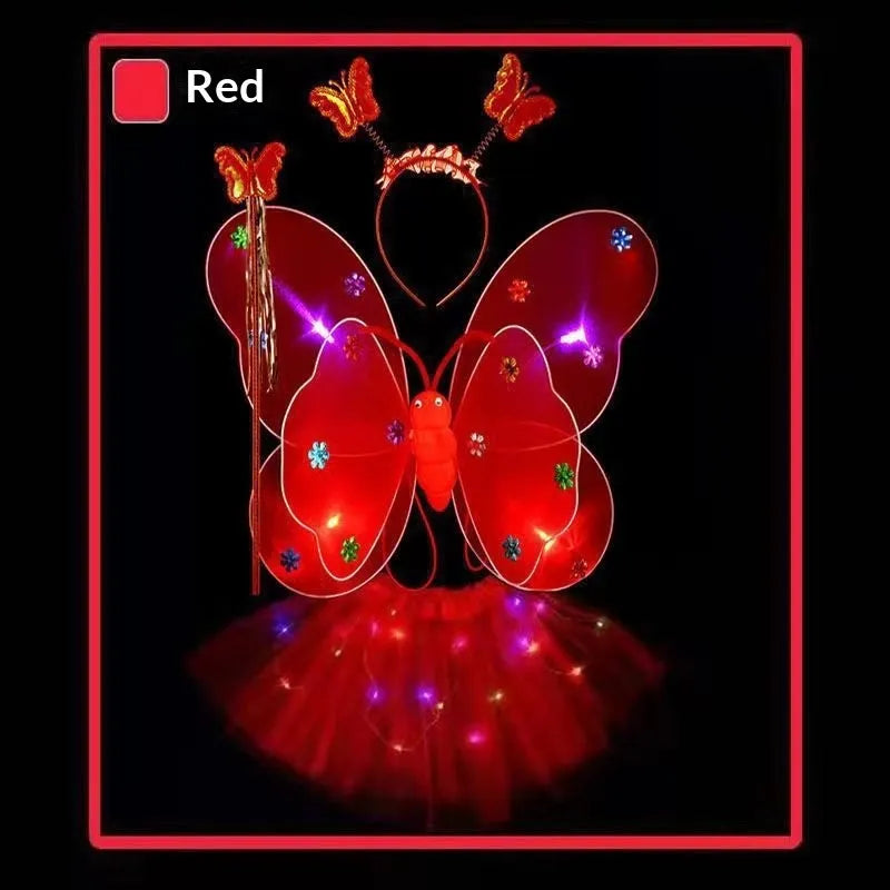 Creative glowing butterfly wings 4-piece set with luminous double-layer wings in pink colour