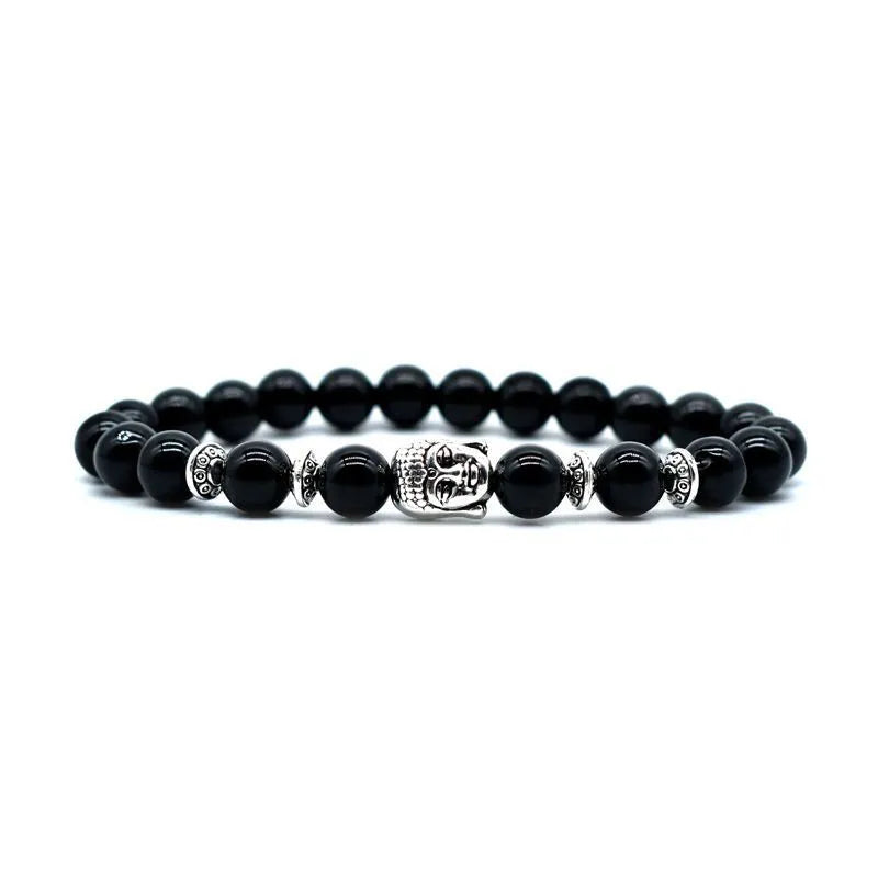 Handmade unisex beaded bracelet with 19mm Tiger Eye Buddha head bead.