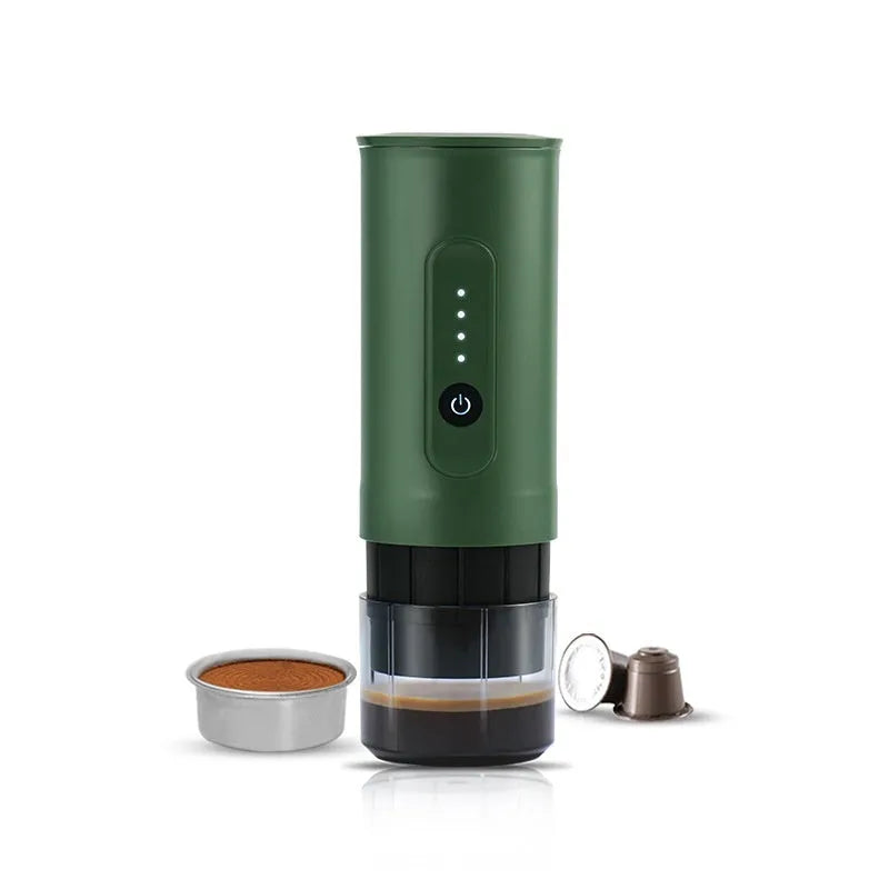 Portable handheld stainless steel electric coffee machine in jungle green colour
