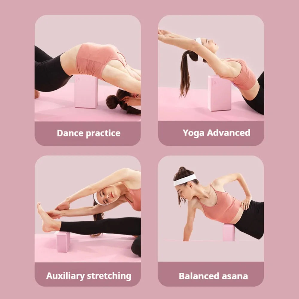 Solid colour EVA foam yoga block with grip ridges measuring 23x15x7.6cm