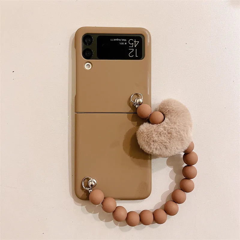 Love bracelet split hard phone case for Samsung Z Flip3 in brown TPU back cover with chain