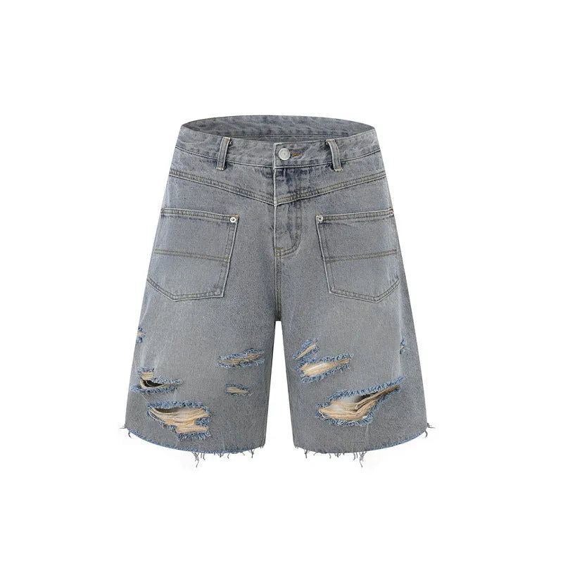 Denim overall suit matching set with short sleeve top and trousers in street style loose fit