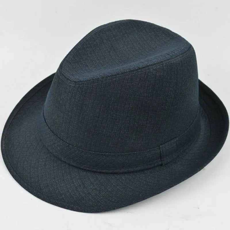 Traditional men's fedora hat with thickened construction in suit material or linen options