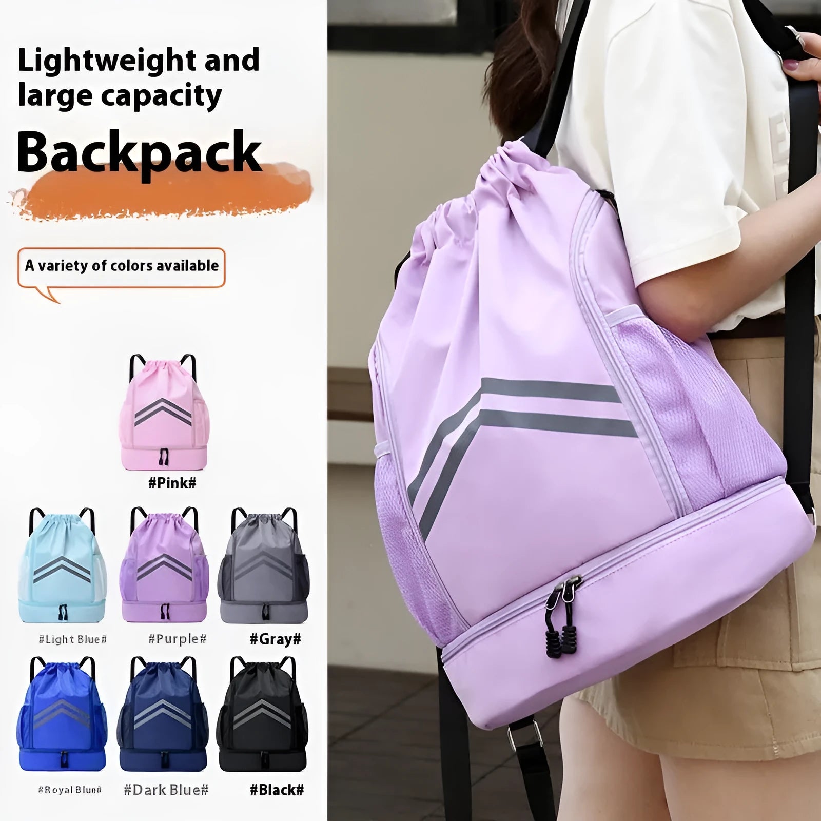Men's reflective drawstring sports backpack in Oxford cloth for basketball and hiking
