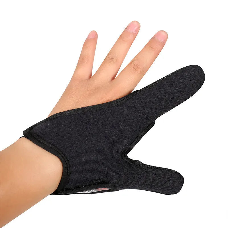 Two-finger fishing glove showing diving cloth back and microfiber palm in free size