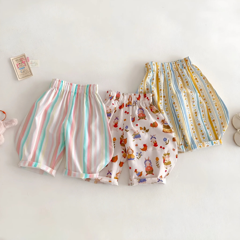 Girls anti-mosquito cotton trousers in Floral Strip pattern, mid-waist design, suitable for height 100 cm