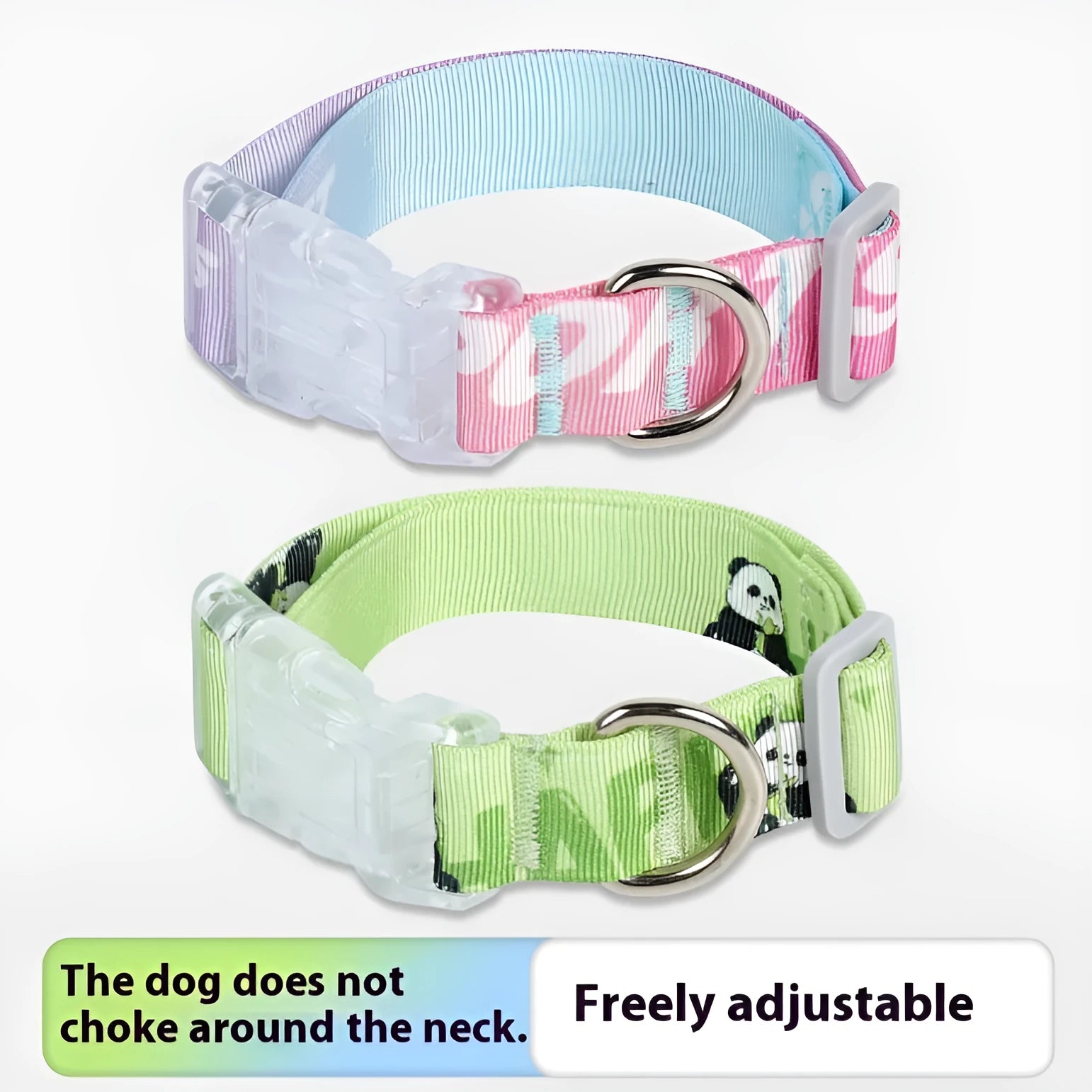 Adjustable nylon dog collar with cartoon gradient printing in gradient colour and Panda Green options