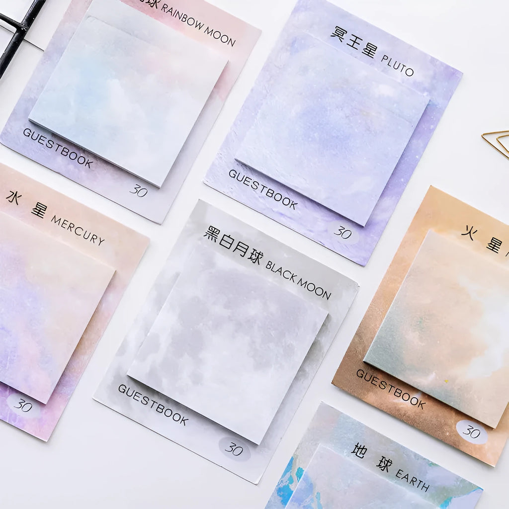 Square planet oil painting sticky note pad 7.3cm with assorted cover colours